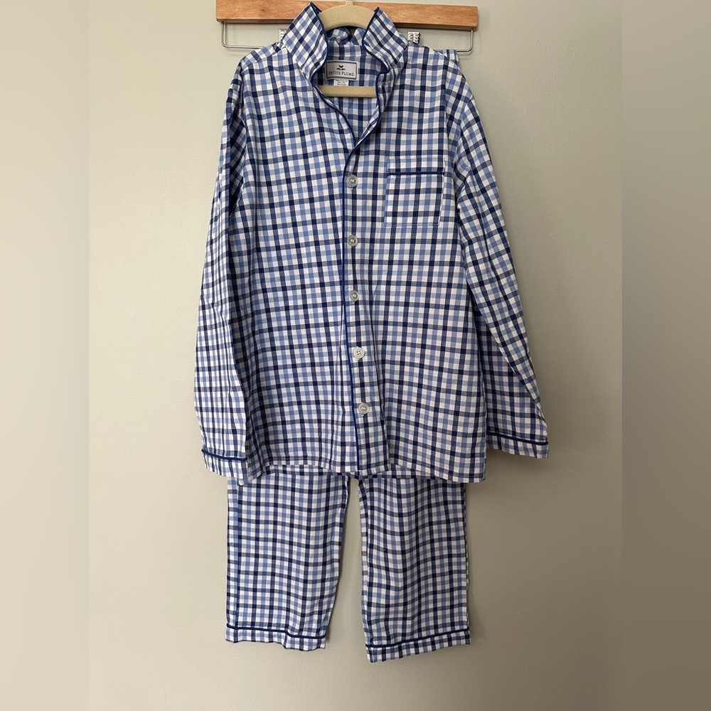 Petite Plume Boys Blue and White Gingham Long Sleeve Pajama Set Size 12